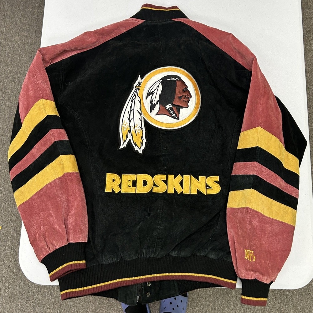 NFL G-III Varsity Jacket Mens Medium Black Suede Leather Redskins Colorblock
